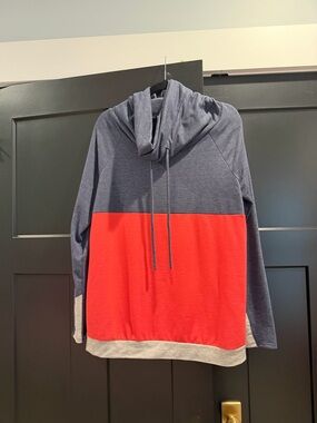 12 Pm By Mon Ami Colorblock Hooded Sweatshirt - Navy, Orange & Gray
